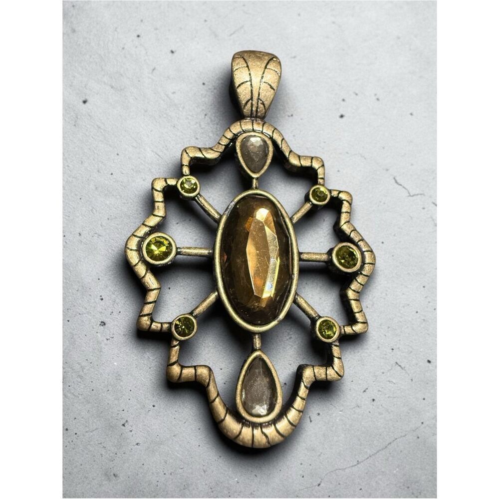 Vintage Gold Tone Statement Pendant Women Large Boho Gemstone Wide Bail